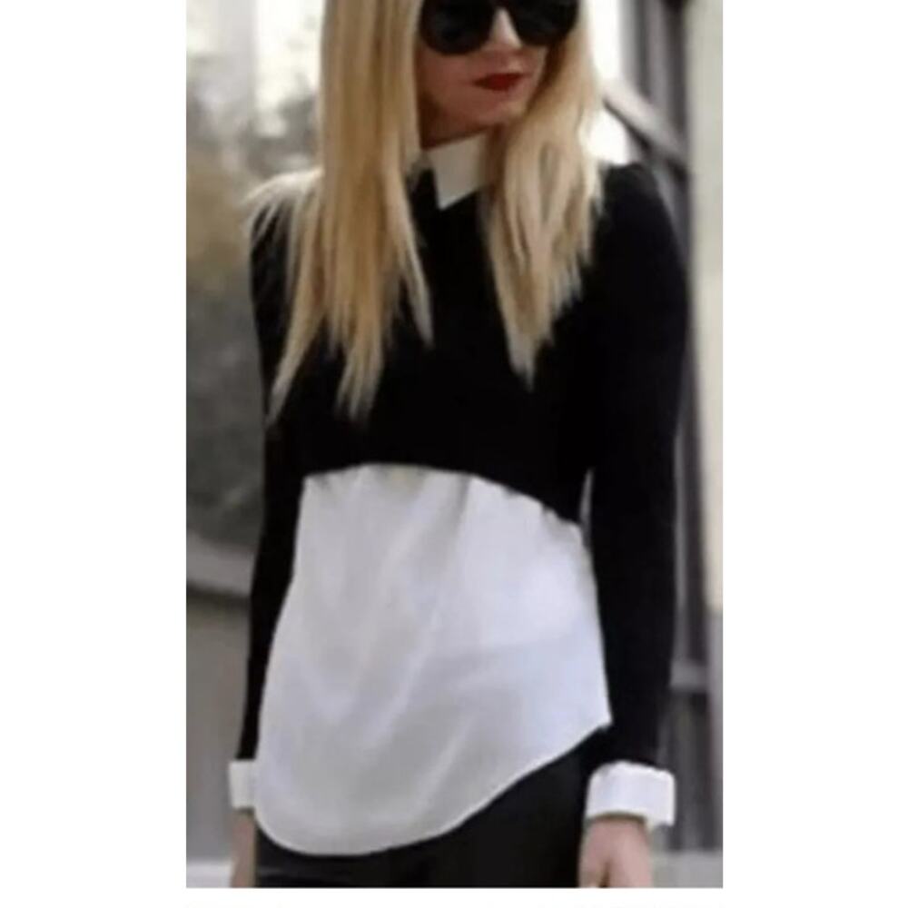 CAbi #3525 Prep Black Cropped‎ Ribbed Knit Cuffed Long Sleeve Cotton Sweater XS